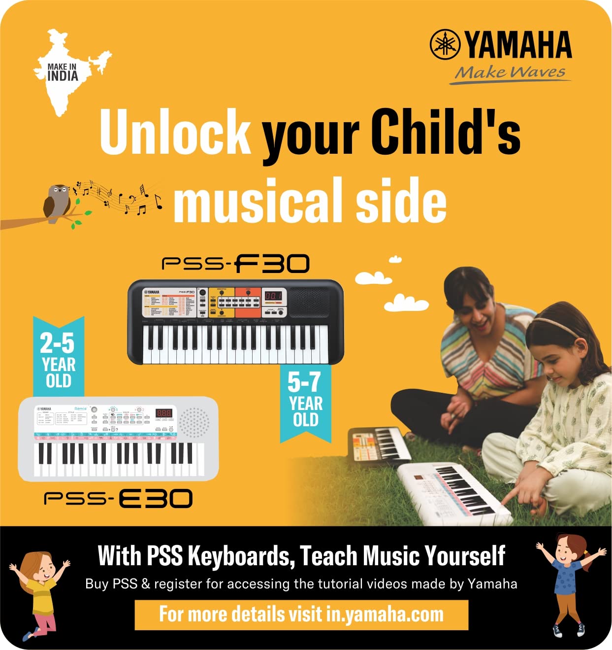 Autodux Yamaha PSS-F30 Portable Keyboard 37 Keys | Built-In Rhythms & Songs Black Color