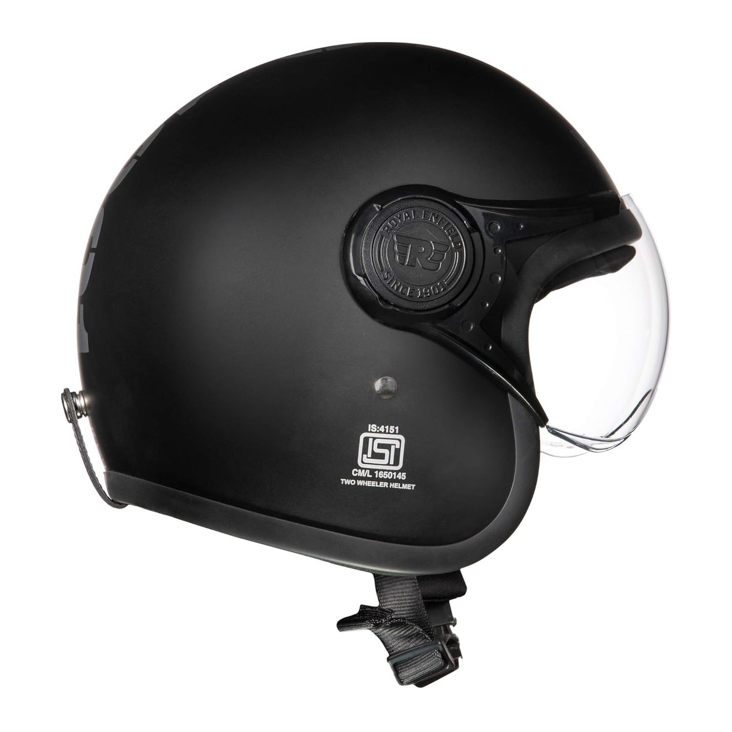 Royal Enfield Open Face MLG Helmet |Made Like a Gun | with Clear Visor | Impact Protection | High Density EPS | ISI and DOT Certified | Micrometric Lock MATT Black (M) 58 CM