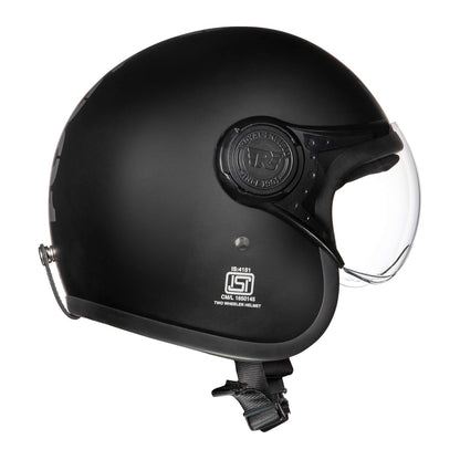 Royal Enfield Open Face MLG Helmet |Made Like a Gun | with Clear Visor | Impact Protection | High Density EPS | ISI and DOT Certified | Micrometric Lock MATT Black (M) 58 CM
