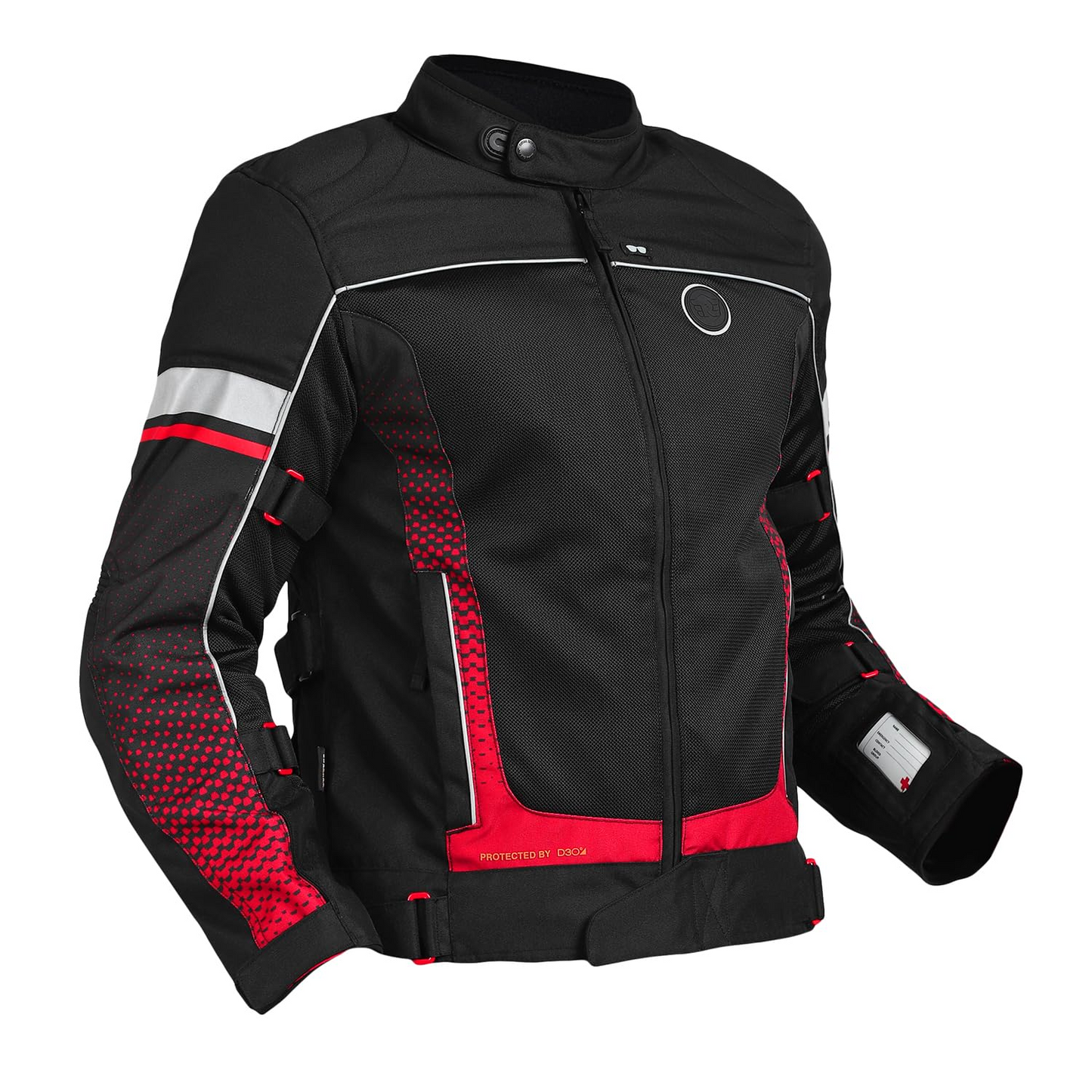 ROYAL ENFIELD EXPLORER PRINT RIDING JACKET|CE certified to class A- Entire Jacket|D3O CE level 2 armours at shoulders elbow & back|Adjustable straps all over|Standalone Rain Jacket|STELLAR RED L