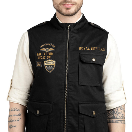 Royal Enfield Sleeveless Commando Jacket Black (Size: XL)-JKO240006-BLACK