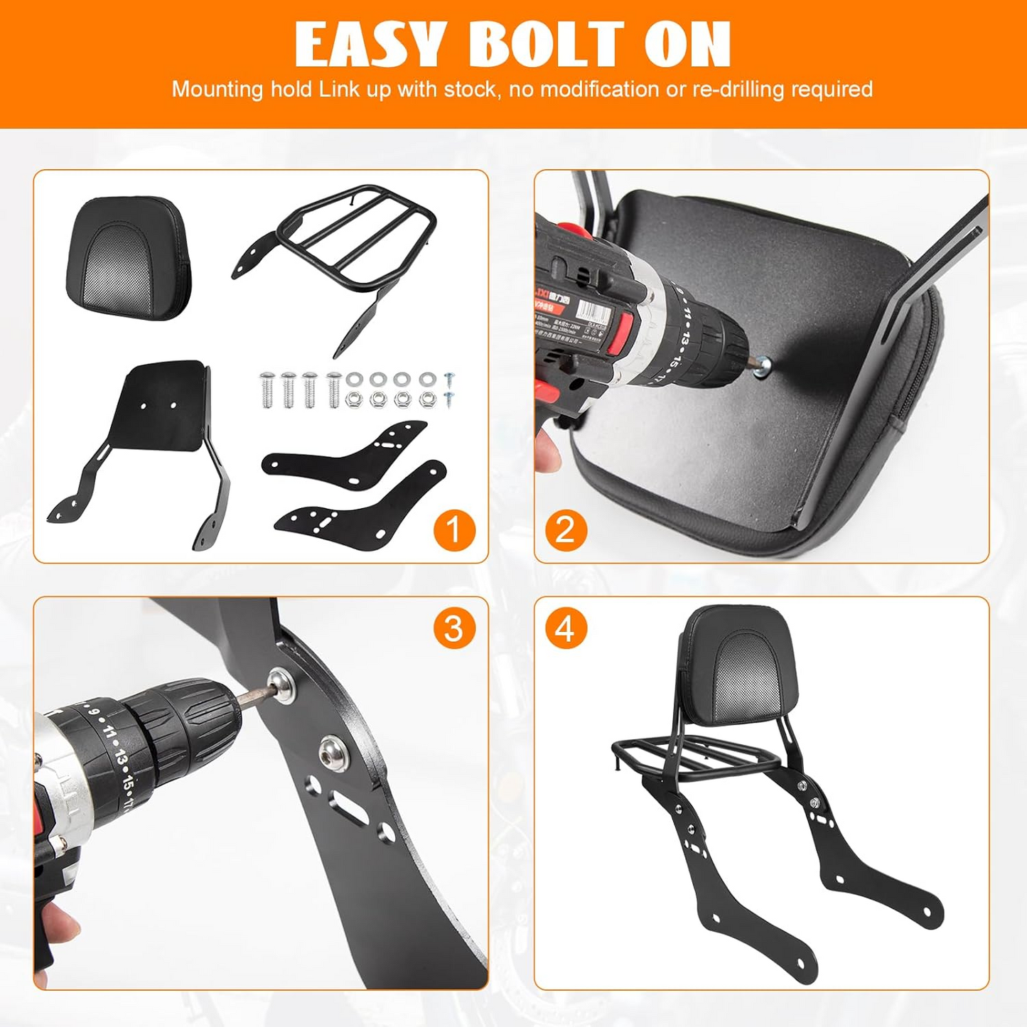 Autodux Fit For Motorcycle Sissy Bar Detachable Rear Passenger Backrest with Luggage Rack Backrest Pad for Honda Rebel 1100 1100T CMX1100 DCT 2021-2024 Replace OEM P/N:08R71-MLA-A00MLA-A00