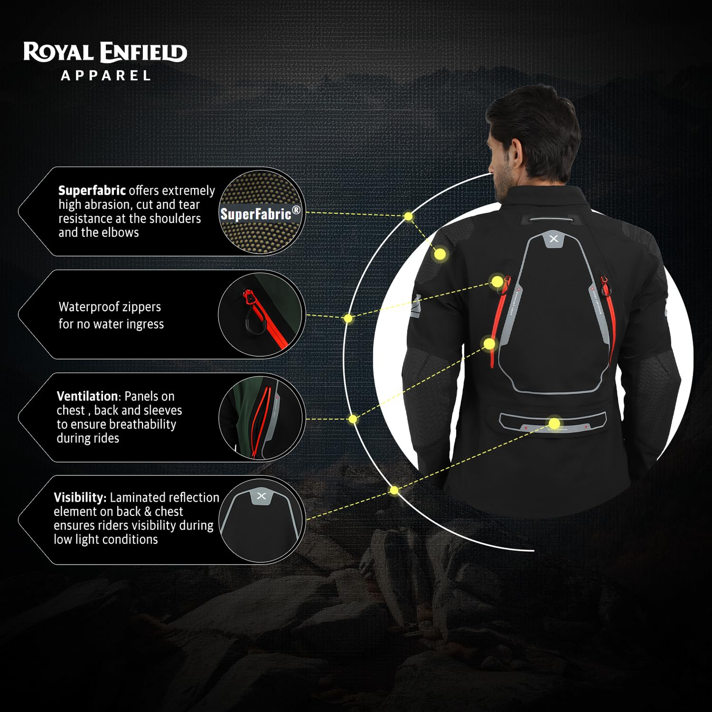 ROYAL ENFIELD ADVENTURER XT RIDING JACKET | Superfabric: High abrasion resistance | Waterproof & Detachable Winter/Thermal liner | Level 2 Protectors:...