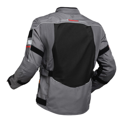 ROYAL ENFIELD EXPLORER PRINT RIDING JACKET|CE certified to class A- Entire Jacket|D3O CE level 2 armours at shoulders elbow & back|Adjustable straps all over|Standalone Rain Jacket|REDDITCH GREY L