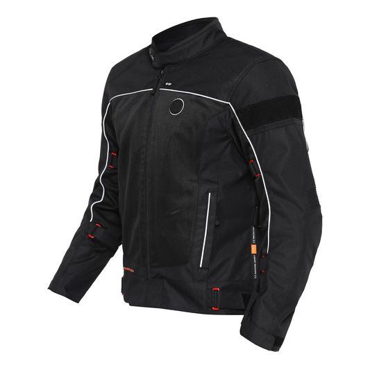 Royal Enfield Explorer V4 Pro Riding Jacket Black (L) 42 Cm with "D3O",Level 2 Protectors At Shoulders & Elbows & Fitted with Back Armours,“Ergo Pro Tech”,Level 2 Pockets For Chest Protectors