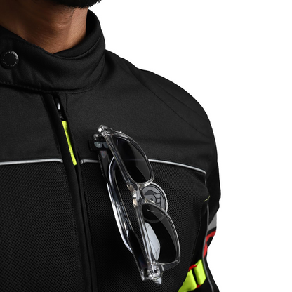 ROYAL ENFIELD EXPLORER PRINT RIDING JACKET|CE certified to class A- Entire Jacket|D3O CE level 2 armours at shoulders elbow & back|Adjustable straps all over|Standalone Rain Jacket|AURORA GREEN L