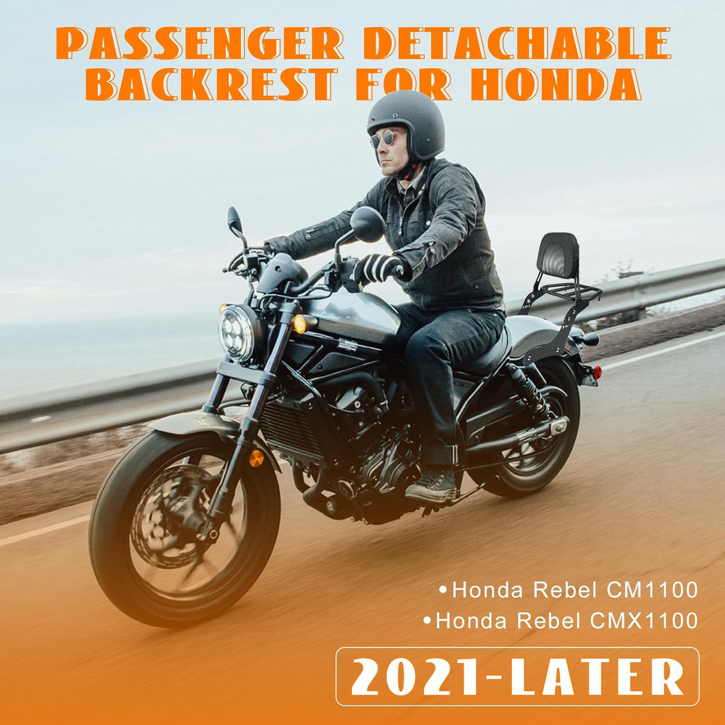 Autodux Fit For Motorcycle Sissy Bar Detachable Rear Passenger Backrest with Luggage Rack Backrest Pad for Honda Rebel 1100 1100T CMX1100 DCT 2021-2024 Replace OEM P/N:08R71-MLA-A00MLA-A00