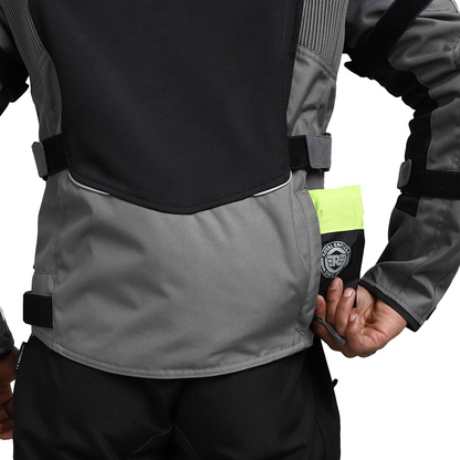 ROYAL ENFIELD EXPLORER PRINT RIDING JACKET|CE certified to class A- Entire Jacket|D3O CE level 2 armours at shoulders elbow & back|Adjustable straps all over|Standalone Rain Jacket|REDDITCH GREY L