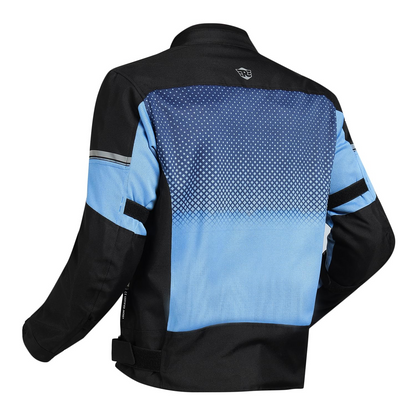 ROYAL ENFIELD HIGH STREET ECO RIDING JACKET|CE level 2 armours at Shoulders & Elbows CE level 2 armour at back, XY CE level 1 armour at Chest|Super soft Neoprene fabric at collar |BLUE XL