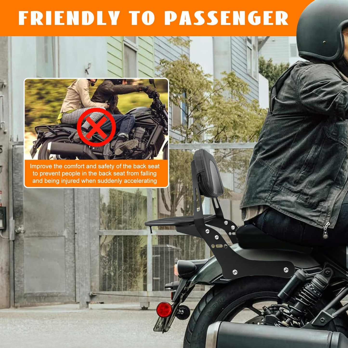 Autodux Fit For Motorcycle Sissy Bar Detachable Rear Passenger Backrest with Luggage Rack Backrest Pad for Honda Rebel 1100 1100T CMX1100 DCT 2021-2024 Replace OEM P/N:08R71-MLA-A00MLA-A00