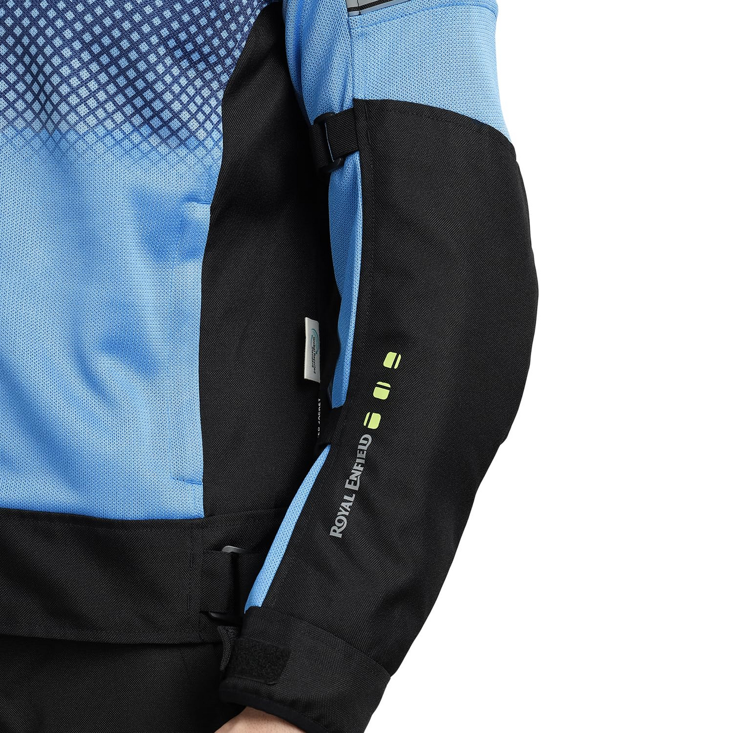 ROYAL ENFIELD HIGH STREET ECO RIDING JACKET|CE level 2 armours at Shoulders & Elbows CE level 2 armour at back, XY CE level 1 armour at Chest|Super soft Neoprene fabric at collar |BLUE XL