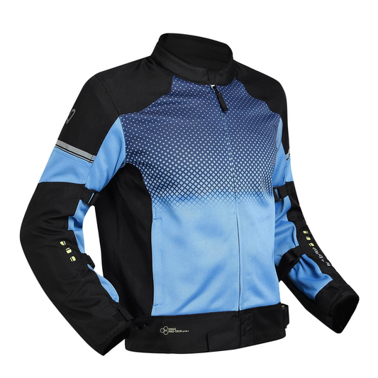 ROYAL ENFIELD HIGH STREET ECO RIDING JACKET|CE level 2 armours at Shoulders & Elbows CE level 2 armour at back, XY CE level 1 armour at Chest|Super soft Neoprene fabric at collar |BLUE XL
