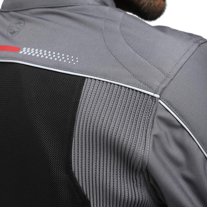 ROYAL ENFIELD EXPLORER PRINT RIDING JACKET|CE certified to class A- Entire Jacket|D3O CE level 2 armours at shoulders elbow & back|Adjustable straps all over|Standalone Rain Jacket|REDDITCH GREY L