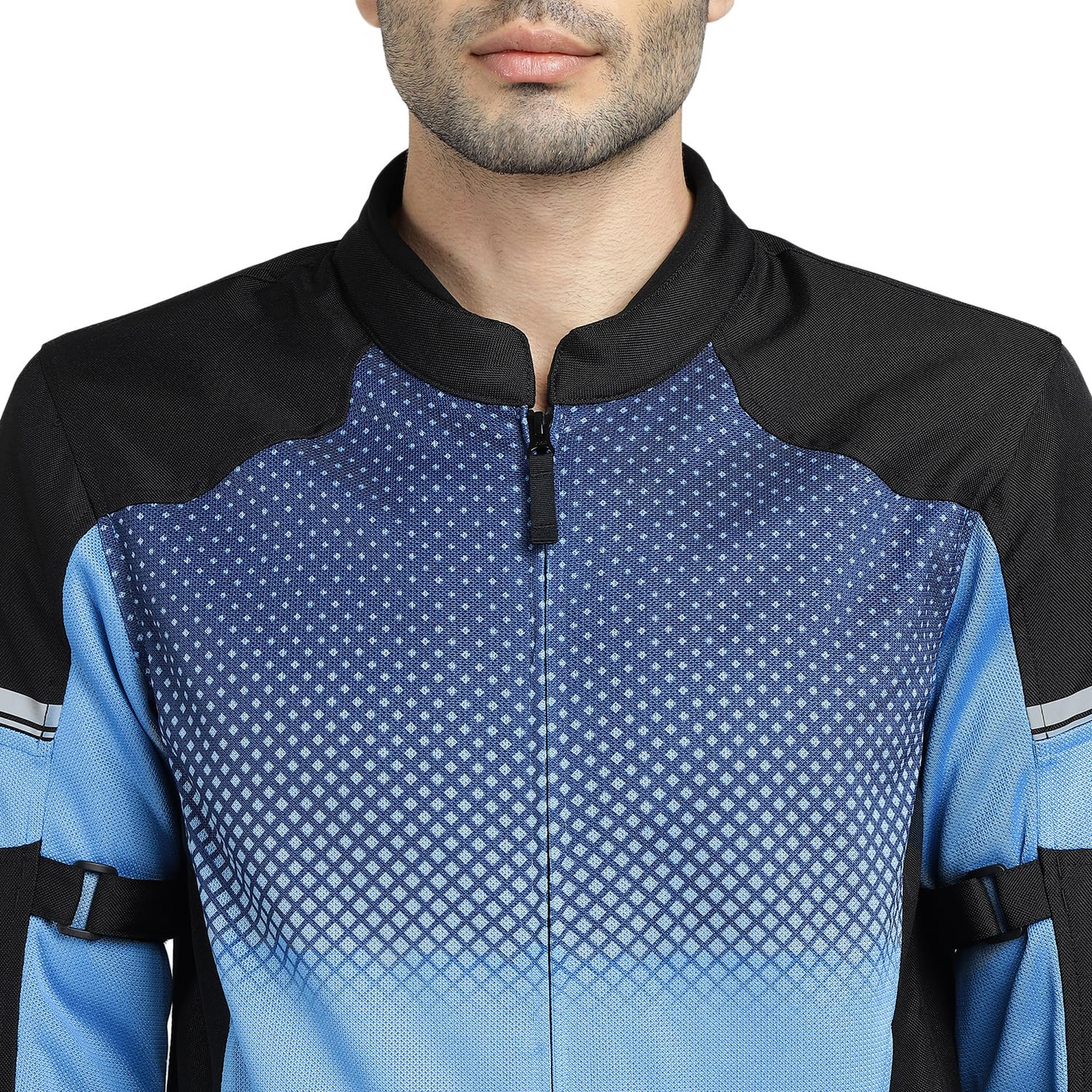 ROYAL ENFIELD HIGH STREET ECO RIDING JACKET|CE level 2 armours at Shoulders & Elbows CE level 2 armour at back, XY CE level 1 armour at Chest|Super soft Neoprene fabric at collar |BLUE XL