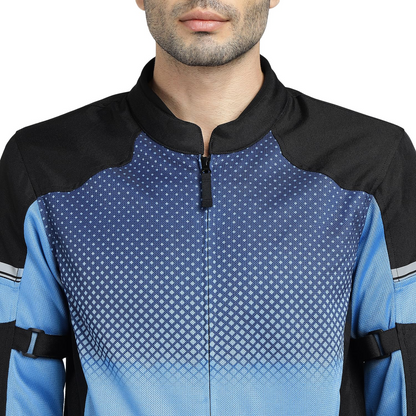 ROYAL ENFIELD HIGH STREET ECO RIDING JACKET|CE level 2 armours at Shoulders & Elbows CE level 2 armour at back, XY CE level 1 armour at Chest|Super soft Neoprene fabric at collar |BLUE XL