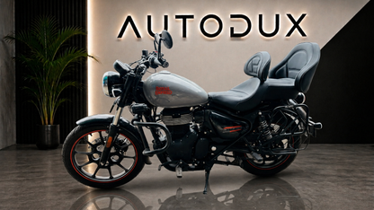AUTODUX Premium Motorcycle Seat with Dual Backrests for RE Meteor 350 Black