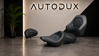 AUTODUX Premium Motorcycle Seat with Dual Backrests for RE Meteor 350 Black