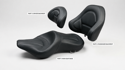 AUTODUX Premium Motorcycle Seat with Dual Backrests for RE Meteor 350 Black