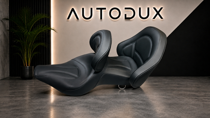 AUTODUX Premium Motorcycle Seat with Dual Backrests for RE Meteor 350 Black