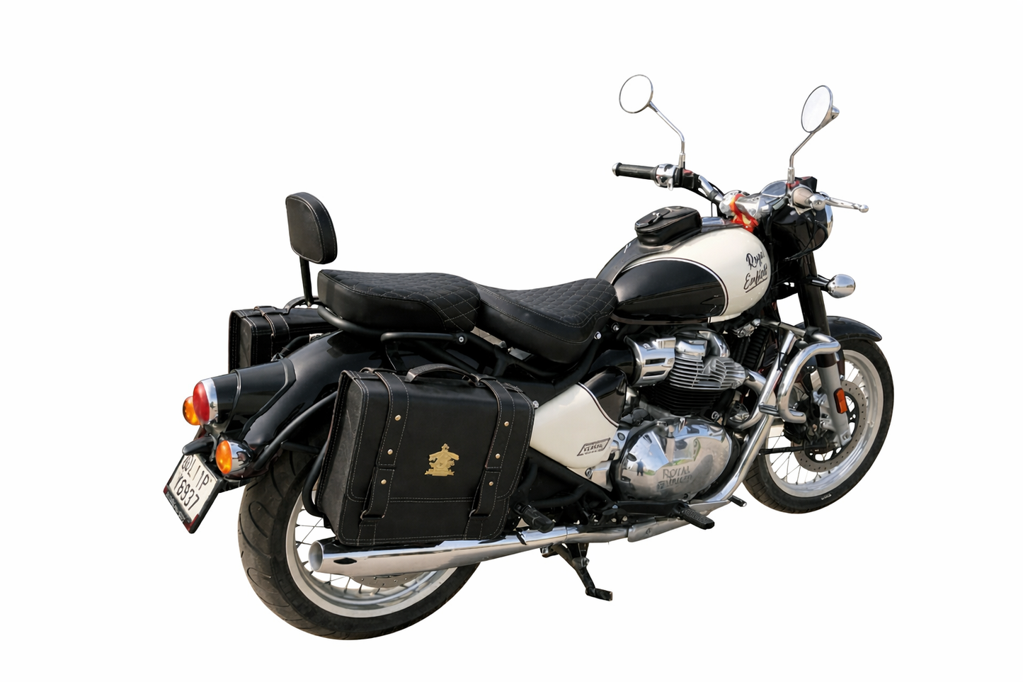 AUTODUX fit for Royal Enfield CLassic 650 Saddle Pannier Bag Brown & Black