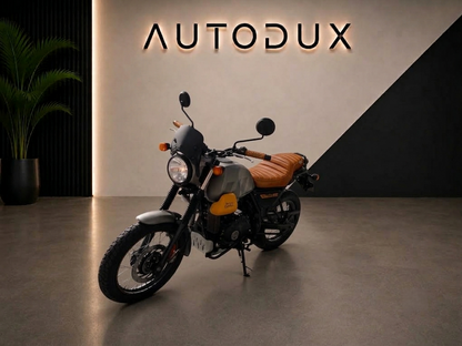 Autodux Custom Seat for Royal Enfield Himalayan &amp; Scram 411 – Double Stripes Tan Leatherette | Free Shipping