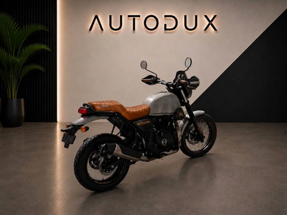 Autodux Custom Seat for Royal Enfield Himalayan &amp; Scram 411 – Double Stripes Tan Leatherette | Free Shipping