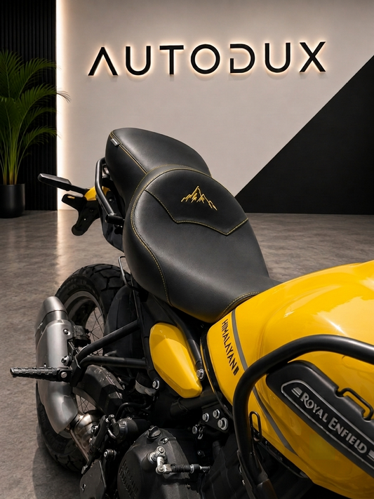 Autodux Fit For Royal Enfield Himalayan 450 Black Touring Seat in yellow thread