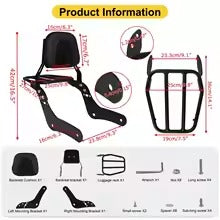 Autodux Fit For Motorcycle Sissy Bar Detachable Rear Passenger Backrest with Luggage Rack Backrest Pad for Honda Rebel 1100 1100T CMX1100 DCT 2021-2024 Replace OEM P/N:08R71-MLA-A00MLA-A00
