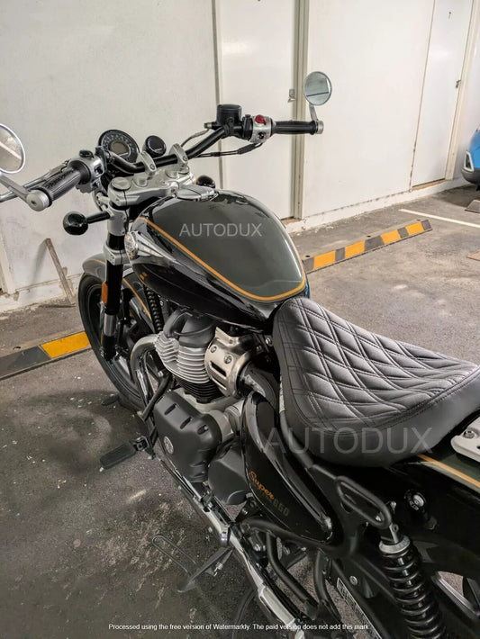 AUTODUX Comfort Touring Seat Fit For Royal Enfield Super Meteor 650 Green Stitching With gel pad