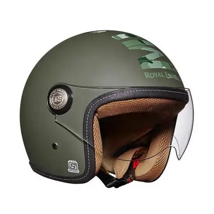ROYAL ENFIELD CHOPPER MLG CAMO HELMET WITH CLEAR VISOR - BATTLE GREEN